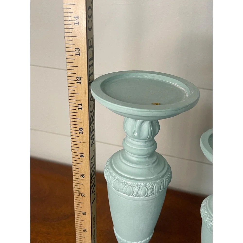 Set of 3 painted coastal ,cottage core, farmhouse, candle holders statement